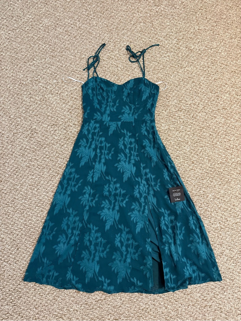 Lulus Loveliest Looks Emerald Green Jacquard Tie-Strap Midi Dress - Picture 4 of 9